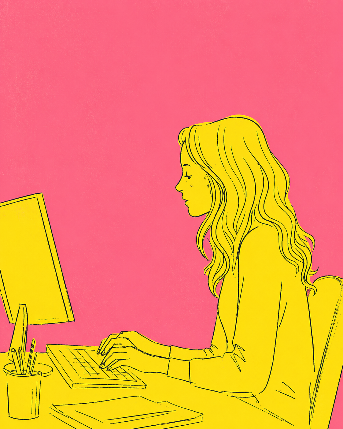 Illustration of Dena at her desk